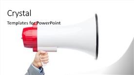  Presentation with announcement - Slides having human voice - business people and public announcement background and a white colored foreground