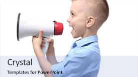  Presentation with human voice - Slide deck having human voice - cute little boy with megaphone background and a light blue colored foreground