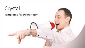  Presentation with human voice - Theme consisting of human voice - picture of businessman with megaphone background and a white colored foreground