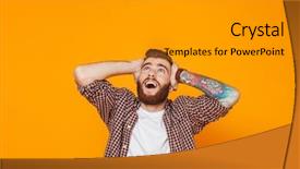  Presentation with human voice - Colorful PPT layouts enhanced with human voice - portrait of a cheerful young backdrop and a  colored foreground