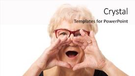  Presentation with calling card for personal of recruiter - Amazing PPT theme having human voice - senior woman calling for someone backdrop and a sky blue colored foreground