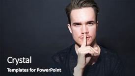  Presentation with special education young adult man - Colorful presentation design enhanced with human voice - young man showing silence gesture backdrop and a wine colored foreground