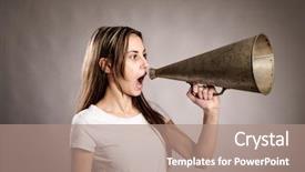  Presentation with old young - Slide set enhanced with human voice - young woman shouting background and a coral colored foreground