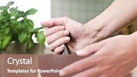  Presentation with mortar - Presentation theme having human with a mortar in the kitchen background and a coral colored foreground