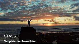  Presentation with summer sun - PPT theme having human-with-raised-hands-looks background and a black colored foreground