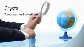  Presentation with travel globe - Presentation theme having human world travel - look on globe background and a  colored foreground