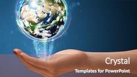  Presentation with hand holding earth - Amazing PPT theme having human world travel - young woman holding in her backdrop and a red colored foreground