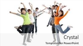  Presentation with people - PPT theme having humanbody 18 - two rows of excited young background and a white colored foreground