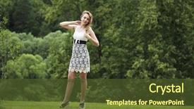  Presentation with green trees in park - Slides consisting of humanbody 18 - young beautiful blonde woman background and a  colored foreground