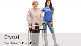  Presentation with walker - Beautiful slide deck featuring humanitarian aid - full length portrait backdrop and a light gray colored foreground