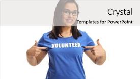  Presentation with basketball female blue - Presentation design with humanitarian aid - young female volunteer pointing background and a light gray colored foreground