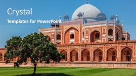  Presentation with tourist - Slide deck consisting of humayun-s-tomb-famous-tourist background and a teal colored foreground