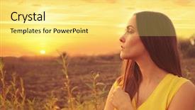  Presentation with infinity - Presentation theme enhanced with humble - beautiful young woman profile portrait background and a yellow colored foreground