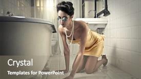  Presentation with cleaning - PPT theme consisting of humble - elegant woman cleaning up background and a gray colored foreground