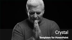  Presentation with effect - Colorful slide set enhanced with humble - handsome senior man praying backdrop and a dark gray colored foreground