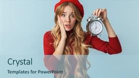  Presentation with blue and red - Audience pleasing presentation design consisting of humble - image of frustrated blond woman backdrop and a light blue colored foreground