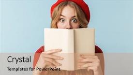  Presentation with red blue - Colorful presentation theme enhanced with humble - image of smart blond woman backdrop and a  colored foreground