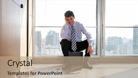  Presentation with entrepreneur - Colorful presentation theme enhanced with humble - portrait of happy young male backdrop and a  colored foreground