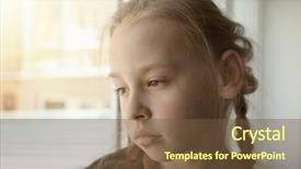  Presentation with sad girl - Slide set consisting of humble - sad little girl near window background and a tawny brown colored foreground