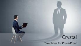  Presentation with offering advertising space in malls - PPT layouts with humble businessman staying and offering background and a light gray colored foreground