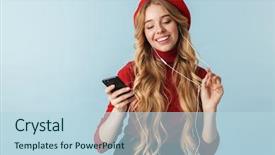  Presentation with studio music lowers - Beautiful presentation design featuring humbleness - photo of european girl 20s backdrop and a light blue colored foreground