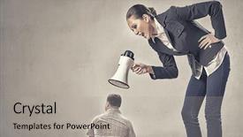  Presentation with humiliation - Cool new PPT theme with humiliation - aggressive businesswoman screaming in megaphone backdrop and a light gray colored foreground