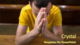 Presentation with church - Presentation design with humility - handsome young man praying background and a tawny brown colored foreground