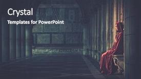 Presentation with alone - Colorful presentation design enhanced with humility - woman in red cloak praying backdrop and a dark gray colored foreground