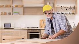  Presentation with aged study - Colorful presentation theme enhanced with humman - aged contractor repairman working backdrop and a soft green colored foreground