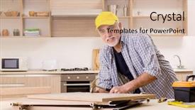  Presentation with contractor - Presentation theme featuring humman - aged contractor repairman working background and a soft green colored foreground