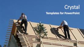  Presentation with house roof and roofing business - Amazing presentation theme having humman - roofers on the roof backdrop and a ocean colored foreground