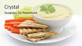  Presentation with healthy snack - Presentation having hummus dip with pita background and a blonde colored foreground