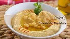  Presentation with olive oil - Audience pleasing slides consisting of hummus-topped-with-paprika-mint backdrop and a gold colored foreground