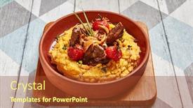  Presentation with main course - Amazing slide deck having hummus-with-beef-served backdrop and a tawny brown colored foreground