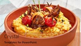  Presentation with main course - Beautiful presentation theme featuring hummus-with-beef-served backdrop and a red colored foreground