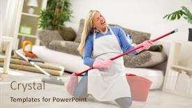  Presentation with make in india - Audience pleasing theme consisting of humorous-housewife-with-jogger-stick backdrop and a lemonade colored foreground