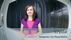  Presentation with math teacher - Amazing PPT layouts having humorous portrait of a pretty young college student young teacher standing in front of the chalkboard blackboard during a math class intentionally distorted perspective backdrop and a light blue colored foreground