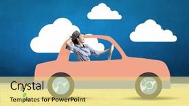  Presentation with man and woman divorce drawing - Presentation design featuring humorous woman driving drawn funny background and a blonde colored foreground