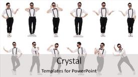  Presentation with monarch butterfly isolated on white - Slides enhanced with humour - young man with moustache isolated background and a light gray colored foreground