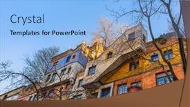  Presentation with vienna - Audience pleasing presentation theme consisting of hundertwasser-house-in-vienna-austria backdrop and a light blue colored foreground