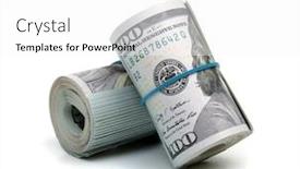  Presentation with bills - Colorful PPT theme enhanced with hundred-dollar-bills-rolled-up backdrop and a white colored foreground