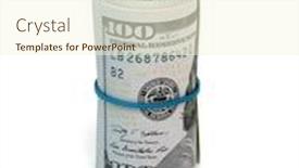  Presentation with bills - Presentation design having hundred-dollar-bills-rolled-up background and a cream colored foreground