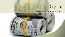  Presentation with bills - Amazing PPT theme having hundred-dollar-bills-rolled-up backdrop and a soft green colored foreground
