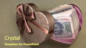  Presentation with rewards - Slide deck enhanced with hundred indian rupee currency notes background and a tawny brown colored foreground