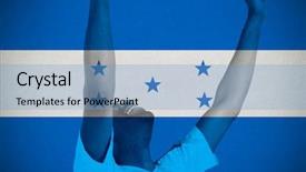  Presentation with football - Slide deck enhanced with hunduras - excited handsome football fan cheering background and a  colored foreground