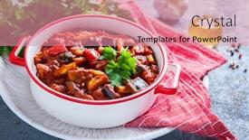  Presentation with food red - Presentation design with hungarian colourful letcho with yellow background and a coral colored foreground