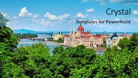  Presentation with tree river - Theme consisting of hungarian parliament building at danube background and a light blue colored foreground