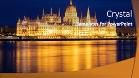  Presentation with twilight 3d - Presentation theme with hungary-budapest-twilight-at-danube background and a navy blue colored foreground