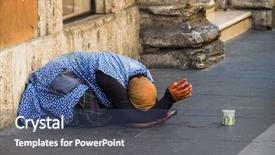  Presentation with beggar - Presentation theme enhanced with hunger - beggar background and a ocean colored foreground