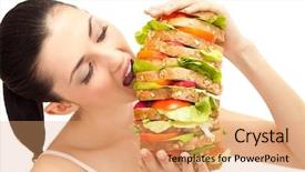  Presentation with sandwich - Beautiful presentation design featuring hunger - brunette taking a big bite backdrop and a coral colored foreground